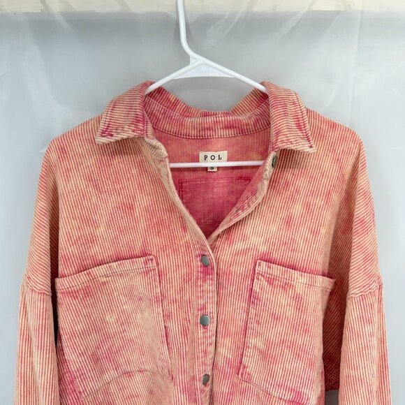POL Women S Corduroy Jacket Pink Ombre Distressed Raw Hem Long Sleeve Oversized - Picture 2 of 7